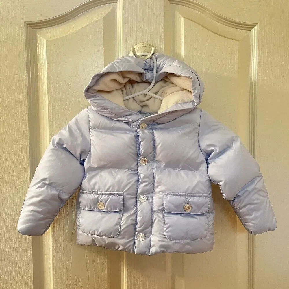 Ralph Lauren Pale Blue Hooded Down Puffer Jacket Baby Boys Size 9 Months